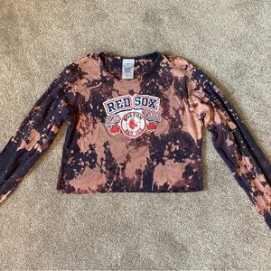 tie dye bleached red sox long sleeve baseball tee